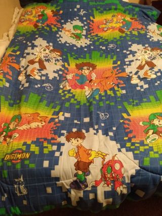 Vintage 2000 Digimon Digital Monsters Twin Comforter Cover Blanket Blue Agumon