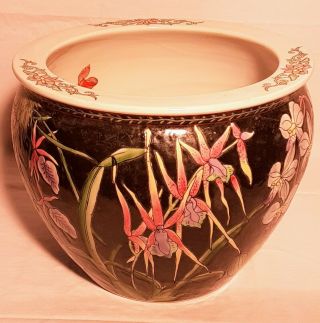 Vintage Chinese Porcelain Koi Fish Bowl Planter Pot Floor Vase 12 " X10 "