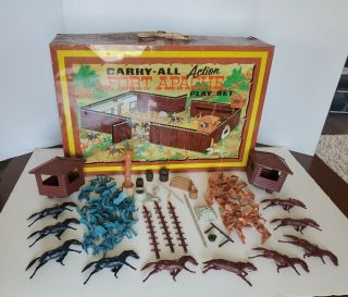 Marx Fort Apache Playset 4685 Tin Litho Carry - All Box Mostly,