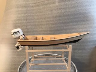 Hand Made Wood Toy Boat With Johnson Outboard,  Battery Powered.  River Skiff