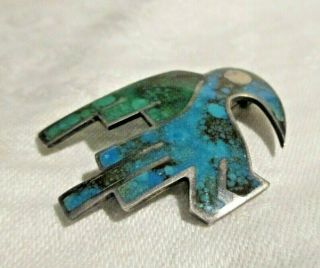 Graziella Laffi Sterling Silver Bird Pin Inlaid Blue Body