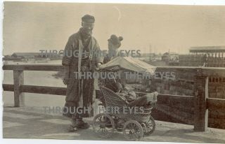 Photo Couple With Baby In Pushchair / Pram Tokyo Japan 1906
