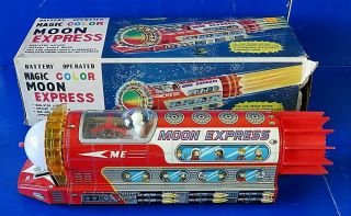 Magic Color Moon Express Vintage Tin Toy Train Spaceship Made In Japan