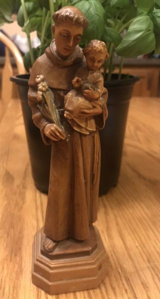 Anri Vintage Italian Wooden Carved With Christ Child & Flowers Figurine 7”