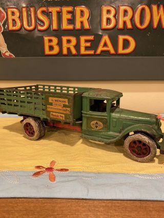 Vintage Cast Iron Arcade International Harvester Farm Stake Bed Beer Truck Toy