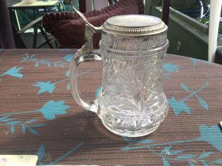 W.  Germany Beer Stein Clear Glass With Pewter Lid
