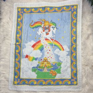 Vintage Rainbow Brite Baby Blanket Quilt Throw Handmade Bedding Wall Decor