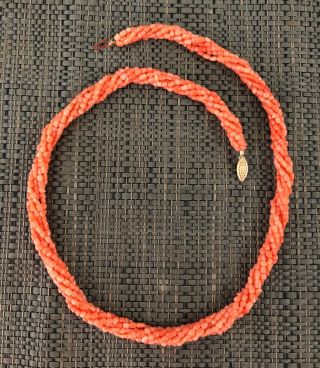 Vintage 6 Strand Angel Skin Coral Beaded Necklace With 14k Gold Clasp