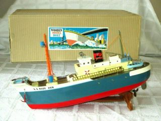 Vintage Ito - Rico - Japan - S.  S.  Moby Dick - Wooden Toy Boat - B/opp - 15 " - Org Box