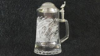 Etched Glass Tankard With Pewter Lid Trout/salmon Design
