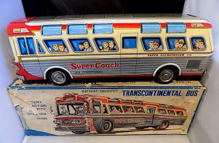 Vintage Tin Battery - Operated Transcontinental Bus,  Nomura Toys (t.  N. ) Japan Exib