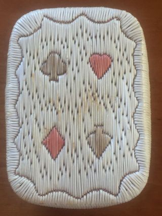 Native American Porcupine Quill And Birch Bark Basket With A Playing Card Design