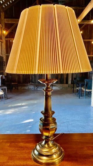 Tall Vintage Stiffel Brass Table Lamp W/ Custom Shade