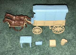 Marx Custer’s Last Stand Playset Tan Wagon With Blue Ambulance Top
