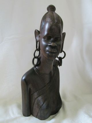 Ebony Wood African Woman Bust Figure Earrings S MBAI 13 
