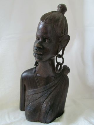 Ebony Wood African Woman Bust Figure Earrings S MBAI 13 