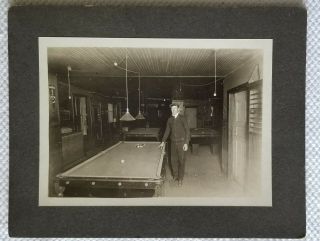 Vintage Black & White Photograph - Interior Billiard Room - Pool Hall