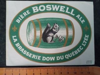 1 Beer Label - Biére Boswell Ale - Dow Du Québec Ltée - Canada