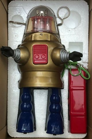 Piston Action Robot Gold Retro Remote Control Tin Toy Haha Toy Lost In Space