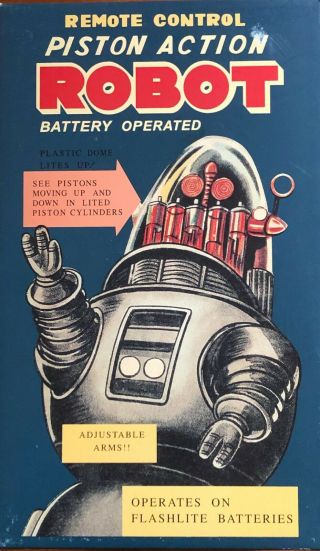 PISTON ACTION ROBOT Gold Retro Remote Control Tin Toy HAHA TOY Lost in Space 2