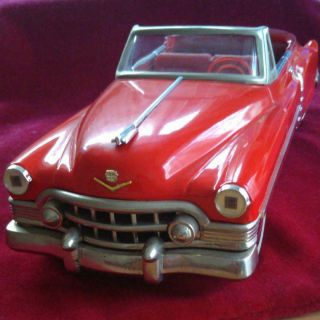 Cadillac Red Car Tin Toy Made In Japan Vintage 1950s Rare Collectible