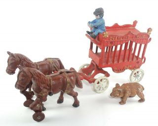 Overland Circus 1920s Cast Iron Horse Drawn Cage Wagon Grizzly Bear Kenton