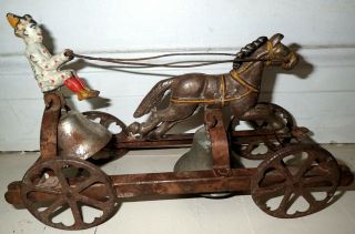 Rare Watrous Clown And Horse 2 Bell Toy Cast Iron Circa 1900 