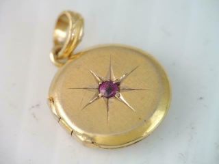 Vintage Esemco Solid 10k Gold Ruby Photo Locket Charm Or Small Pendant