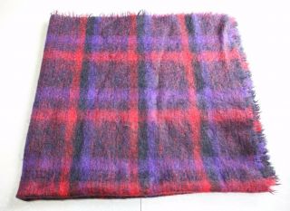 Vintage Donegal Design Mohair And Wool Blanket Plaid Throw 50 " X55 " Fringe Red