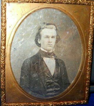 1/6th Size Daguerreotype Of A Handsome Young Man In Brass Frame/mat