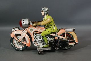 1947 - 8 Arnold 643 Police Motorcycle Tin Toy Clockwork German Us Zone