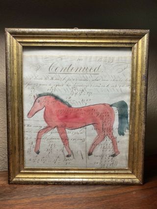 Ledger Art,  Red Horse With Black Mane.  Ledger Page Is 7 1/4 X 8 1/4 Inches.