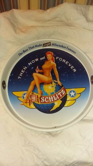 1995 Schlitz 50th Anniversary Of Ww2 Army Air Corps Pin Up Girl Tin Beer Tray