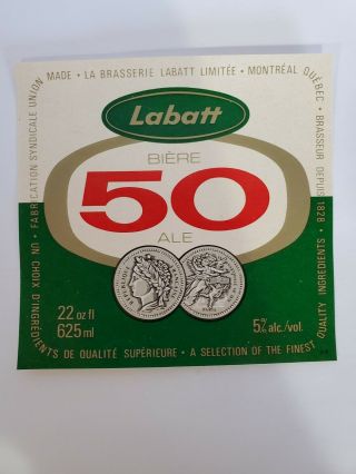 Labatt 50 Biere Ale 625ml Beer Label - La Brasserie Labatt Canada