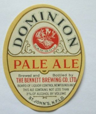 Je Vintage Canada Beer Label Bennett Brewing Co Dominion Pale Ale St Johns Nfld