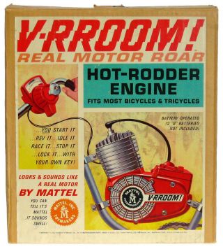 Vintage 1963 Mattel V - Rroom Hot Rod Engine Bicycle Motor Near W/keys & Box