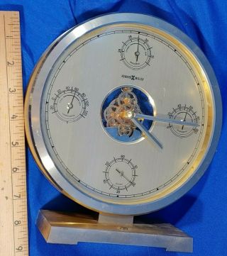 Howard Miller Clock Weather Station Barometer Thermometer Hygrometer Vtg Gold