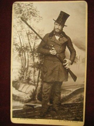 Victorian Cdv Photograph Of A Victorian Man With Large Gun And Stonepipe Hat