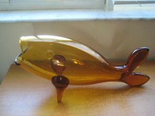 Vintage Large Amber / Clear Glass / Fish Sculpture