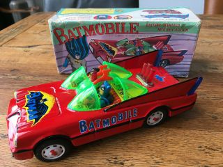 Rare Tin Toy Car Cien Ge Batman Batmobile Battery Operated With Box