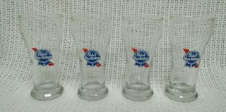 7))  Set Of 4 Vintage Pabst Blue Ribbon Beer Glasses 12oz.