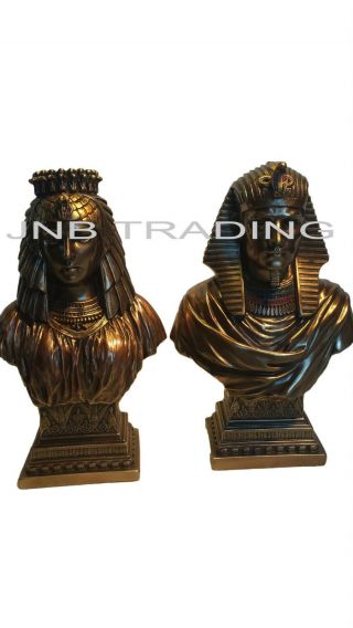 Art Deco Style Egyptian Pharaoh & Queen Bust Statue Figures Sculpture Set