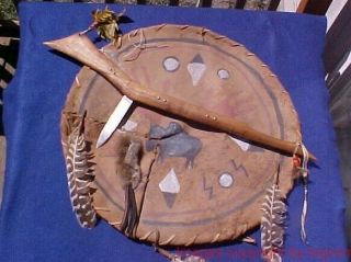 Native American Gunstock War Club & Painted Hide War Shield From Actor 