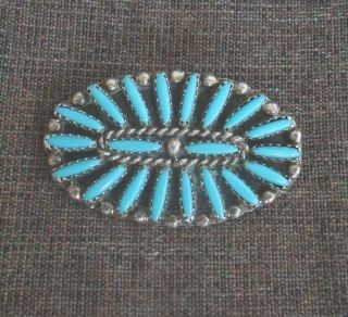 Vtg Zuni Native American Sterling Silver Needlepoint Turquoise Pendent Pin Cj