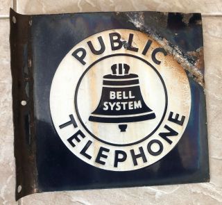 Vintage Bell System Public Telephone Flanged Double Sided Porcelain Sign 11 " X11 "