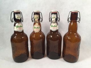 Vintage Amber Grolsch Lager Beer Bottles W/porcelain Flip Swing Top Set Of 4