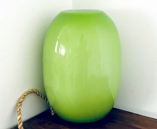 Vintage Mcm Large Hand Blown Green And White Cased Art Glass Vase 12”h 7”w