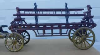 1890s Wilkins Hubley Three Horse Drawn Cast Iron Fire Wagon 20 "