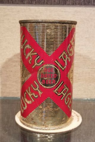 1953 Bottom Open Lucky Lager Flat Top Beer Can San Francisco Azusa Ca Keglined