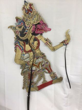 Antique Wayang Kulit Shadow Puppet Theater Horn Handle Indonesia 36” X - Large 3